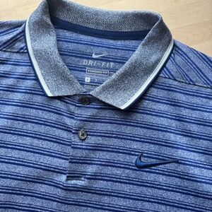 Nike Dri-Fit Striped Polo Shirt Men's Small Standard Fit Blue Golf Performance